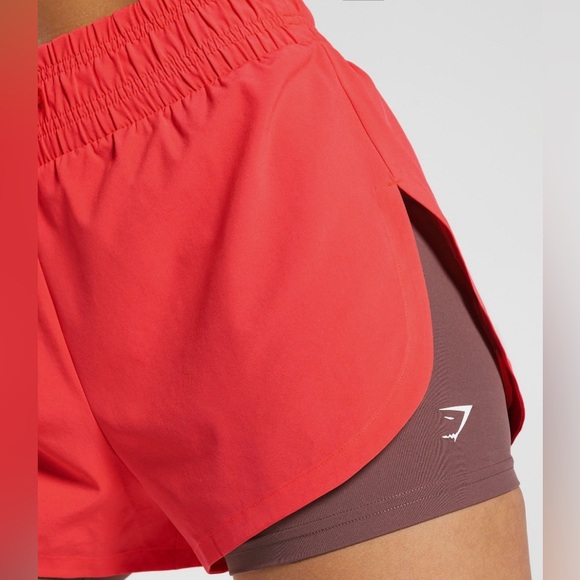 GYMSHARK Women’s XS Running 2-in-1 Shorts Fluo Bold Pink/Magenta Brown- NWT - Picture 3 of 9